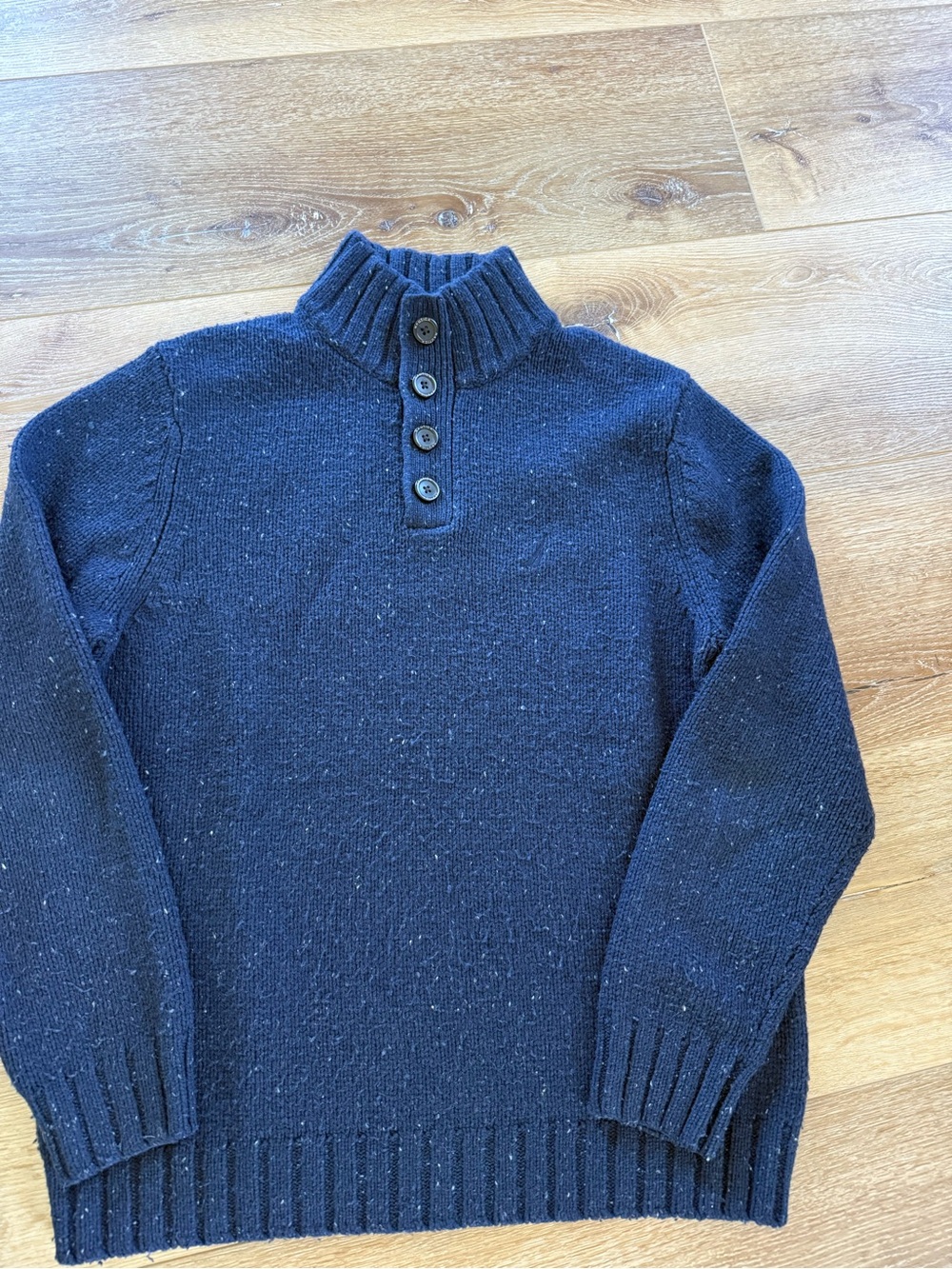 Nautica Men's Navy Ribbed Mock-Turtleneck Button Sweater